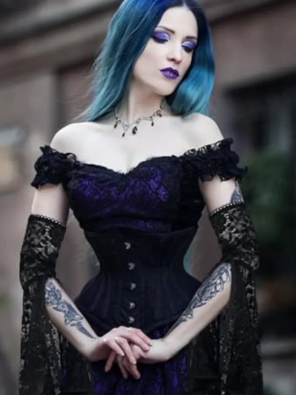 Gothic Black Lace Detachable Witch Gloves Victorian Arm Sleeves Halloween